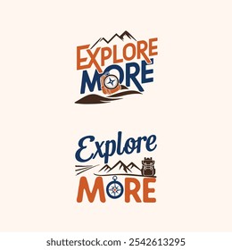 Explore More Logo for a hiker with a compass, backpack and mountain
