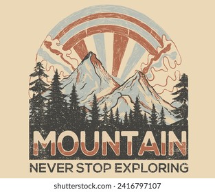 Explore more print design. Outdoor at the mountain retro print design for t shirt and others. Outdoor vintage graphic print design. Great outdoor. The great outdoors.