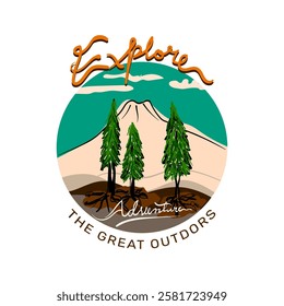  Explore more print design. Outdoor at the mountain  print design for t shirt and others. Mountain lake graphic artwork.