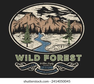 Explore more vector print design for t shirt and others. Mountain graphic print design for apparel, stickers, posters and background. Adventure artwork.