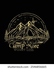 Explore more worry less camping line art adventure t shirt design illustration for travel lovers