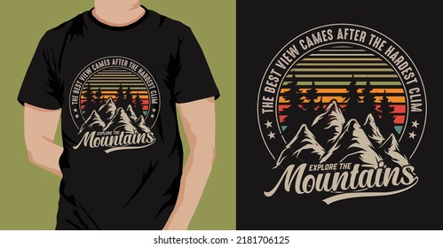 EXPLORE THE Mountain illustration, outdoor adventure. Vector graphic for t shirt and other uses. T SHIRT DESIGN 
