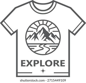Explore Mountain River Sun T-Shirt Design