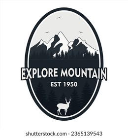 Explore Mountain Vintage Logo Emblem Black and White