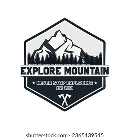 Explorar el logotipo de Mountain Vintage Emblem Blanco y negro