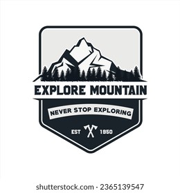 Explore Mountain Vintage Logo Emblem Black and White