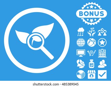 Explore Natural Drugs icon with bonus design elements. Vector illustration style is flat iconic symbols, white color, blue background.