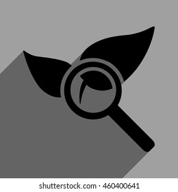 Explore Natural Drugs long shadow vector icon. Style is a flat explore natural drugs black iconic symbol on a gray square background with longshadow.