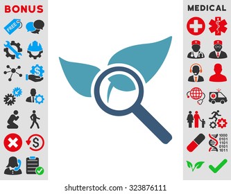 Explore Natural Drugs vector icon. Style is bicolor flat symbol, cyan and blue colors, rounded angles, white background.