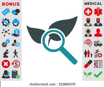 Explore Natural Drugs vector icon. Style is bicolor flat symbol, soft blue colors, rounded angles, white background.