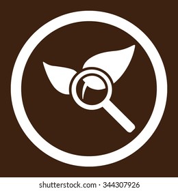 Explore Natural Drugs vector icon. Style is flat rounded symbol, white color, rounded angles, brown background.