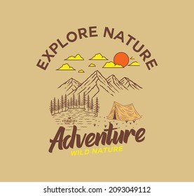 Explore Nature Adventure Wild Camping  t-shirt print, tee print, jeans, clothing, fashion and other printing products Design Vector illustration By Hammad Graphics