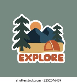 Explore the nature with camping design for badge, sticker, patch, t shirt vector design