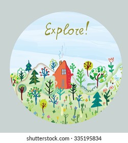 Explore nature card - round design of vector illustration