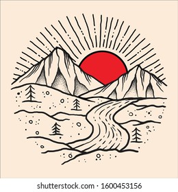 Explore nature line art vector colour inpiration for T-shirt, Card, Souvenir, Event, Etc