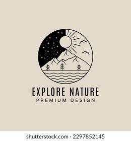 Explore nature minimalistic logos. Moon, sun, day, night, sky, dune, water, clouds line art design