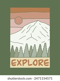 Explore nature mountain vibes mono line vector t shirt patch sticker outdoor art