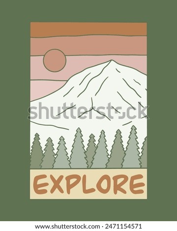 Explore nature mountain vibes mono line vector t shirt patch sticker outdoor art