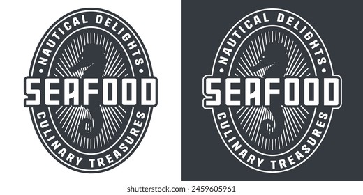 Explore nautical delights: a seafood emblem for maritime culinary treasures for branding and design in the fresh and elegant restaurant and market industry.