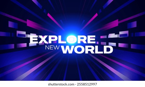 Explore a New World–Modern Geometric Background with Inspirational Quote, Perfect for Tech, Gaming, and Sci-Fi Themes–Ideal for Tech Events, Conferences, and Exhibitions – Vector Design