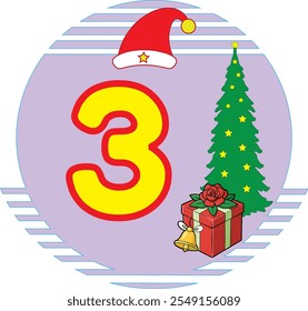 Explore a ilustração vetorial do "Dia de Natal Número 3", com arte de linha limpa, silhuetas, ícones e logotipos, perfeito para projetos de feriados festivos.