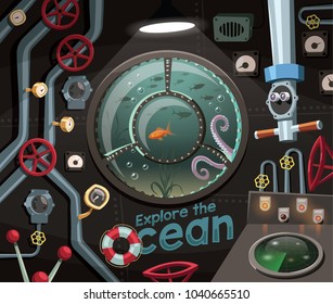 Explore the ocean , view under the sea from the submarine