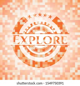 Explore orange mosaic emblem with background