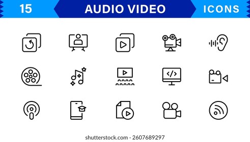Explore Our Audio Video Icons Collection for Creative Projects. This Set Features Multimedia, Sound, and Video Symbols Perfect for UI and Web Design.