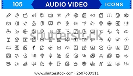Explore Our Audio Video Icons Collection for Creative Projects. This Set Features Multimedia, Sound, and Video Symbols Perfect for UI and Web Design.