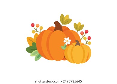 Explore nuestras calabazas de otoño con Ilustración vectorial de flores de temporada, perfecto para decoraciones festivas, tarjetas de felicitación y proyectos de vacaciones. Los diseños vibrantes aportan encanto otoñal a tus creaciones.