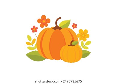 Explore our Autumn Pumpkins with Seasonal Flowers Vector Illustration, perfect for festive decorations, greeting cards, and holiday projects. Vibrant designs bring autumn charm to your creations.