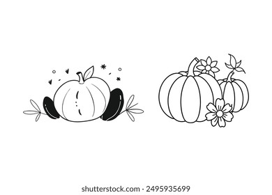 Explore our Autumn Pumpkins with Seasonal Flowers Vector Illustration, perfect for festive decorations, greeting cards, and holiday projects. Vibrant designs bring autumn charm to your creations.