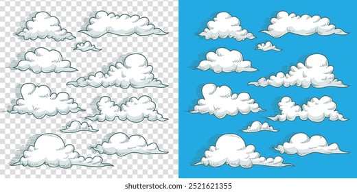 Explore nuestra hermosa colección de nube dibujada a mano con ilustraciones únicas y artísticas. Perfecto para proyectos y diseños creativos.