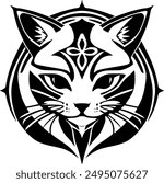 Explore our captivating vector art featuring tribal cat head designs, perfect for laser engraving, t-shirt prints, and logos. Unleash your creativity with this soulful animal art!