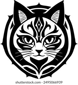 Explore our captivating vector art featuring tribal cat head designs, perfect for laser engraving, t-shirt prints, and logos. Unleash your creativity with this soulful animal art!