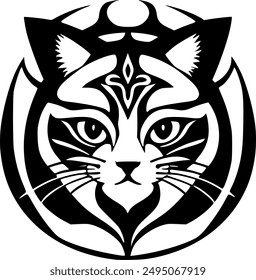 Explore our captivating vector art featuring tribal cat head designs, perfect for laser engraving, t-shirt prints, and logos. Unleash your creativity with this soulful animal art!