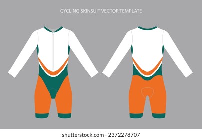 Explore our Cycling Full Sleeves Skinsuit Vector Design Template, perfect for cyclists seeking top-notch apparel. This vector offers high-quality, customizable graphics for cycling enthusiasts.