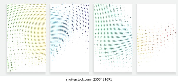 Explore Our Dynamic Halftone Vector Gradient Patterns Retro-Inspired Dots in Green, Yellow, Red, and Blue for Stunning Marketing Applications