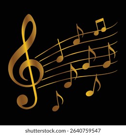 Explore our elegant gold musical notes vector featuring a stylish treble clef and flowing staff. This high-quality design is perfect for music-themed projects, adding a touch of sophistication.