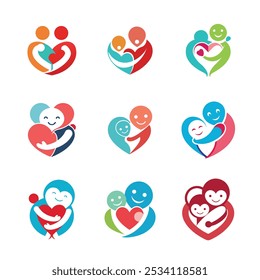 Explore our heartwarming collection of hug logo designs set against a clean white background.