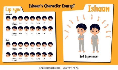 Explore nuestro micrositio con Ishaan, un personaje de dibujos animados de niño triste con el pelo negro. Este conjunto incluye Ilustraciones vectoriales de Ishaan con una gama de expresiones dolorosas, sincronización de labios y pose de pie.