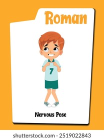 Explore nuestro micrositio con Roman, un personaje de dibujos animados australiano que muestra nerviosismo. Esta colección incluye Ilustraciones vectoriales de romanos con expresiones ansiosas y gestos sutiles.