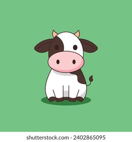 Explore our premium flat vector illustration of a cute cow sitting cartoon icon. Perfect for animal nature concepts. Download now!