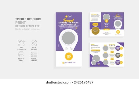 Explore our Trifold Travel Brochure Template. Creative and Professional layout for your agency. Perfect for summer travel and diverse industries. Captivate with our innovative design