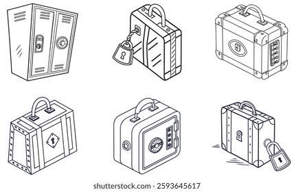 Explore our vector icon set featuring school, travel, and gym lockers. Perfect for adding clarity and style to your designs with versatile, easy-to-use icons.