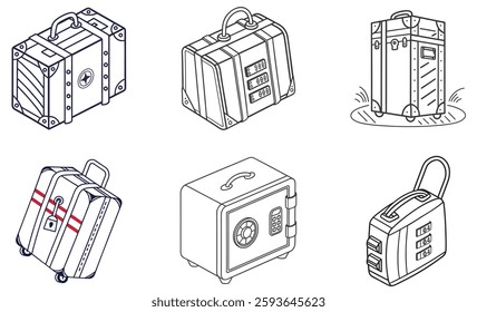 Explore our vector icon set featuring school, travel, and gym lockers. Perfect for adding clarity and style to your designs with versatile, easy-to-use icons.