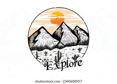 Explore the outdoor hand drawn t shirt print illustration