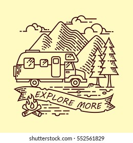 Explore Outdoor Line Illustration Design Vector Suitable as t-shirt design, Poster Design or other