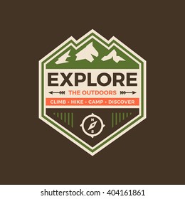 Explore The Outdoors Badge Graphic With Mountains