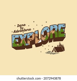 Explore The Outdoors Vintage T shirt,sweatshirt,hoodie, design print ready template vector illustration art 